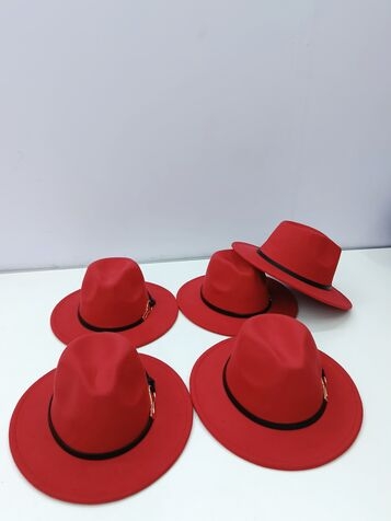 Wide Brim Fedora Hat - Red